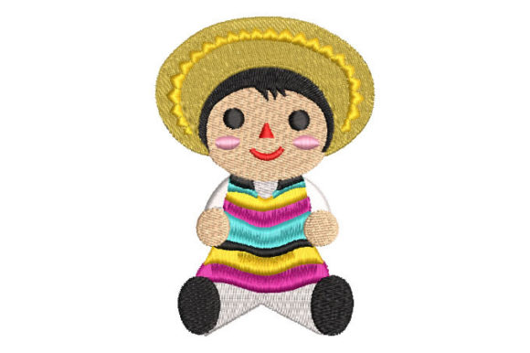 Child Doll with Hat Embroidery Design
