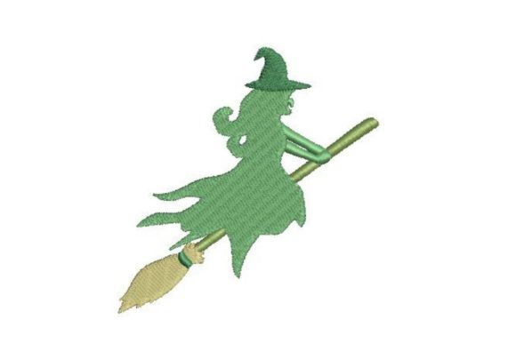 Green Witch Flying on Broom
