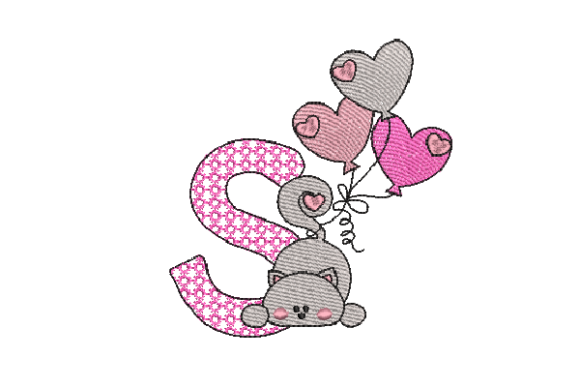 Letter S Cat Sketch: A Charming Alphabet Embroidery Gem