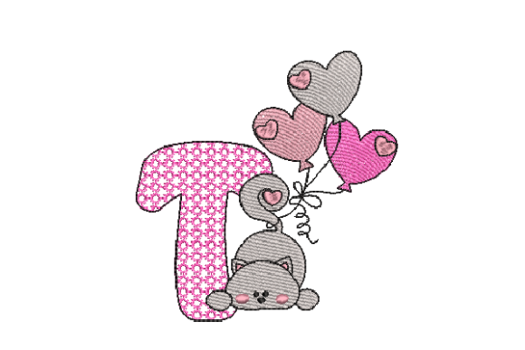 Letter T Cat Sketch: A Charming Alphabet Embroidery for Personalized Gifts