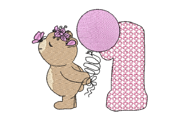 Number 1 Cute Teddy Embroidery Design