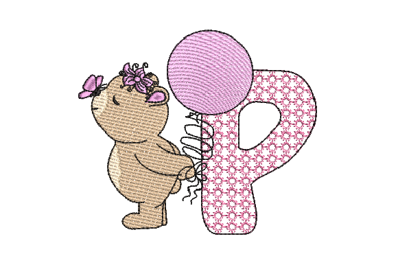 P Girl Teddy Embroidery Design